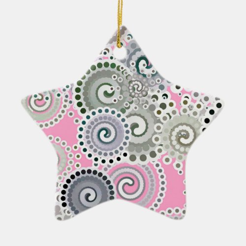 Fractal swirl pattern pink and grey ceramic ornament