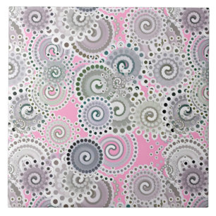 Fractal swirl pattern, pink and grey ceramic tile