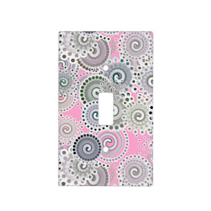 Fractal swirl pattern, pink and grey light switch cover