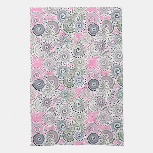 Fractal swirl pattern, pink and grey towel (Vertical)