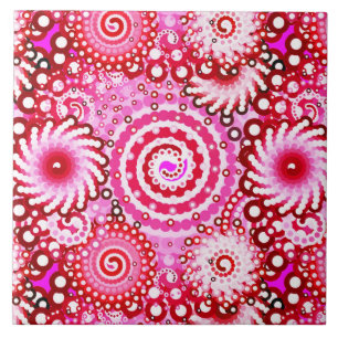 Fractal swirl pattern, pink and maroon tile