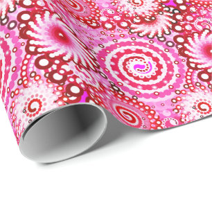 Fractal swirl pattern, pink and maroon wrapping paper