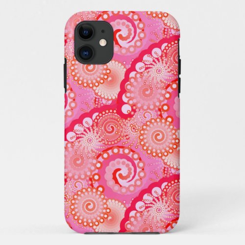 Fractal swirl pattern pink fuchsia coral iPhone 11 case