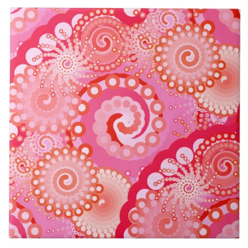 Fractal swirl pattern pink fuchsia coral ceramic tile