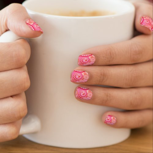Fractal swirl pattern pink fuchsia coral minx nail wraps