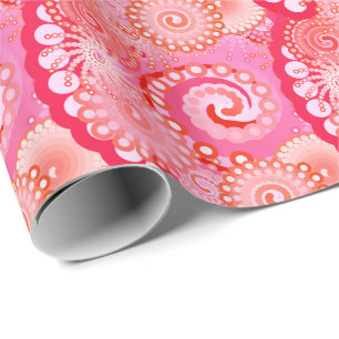 Fractal swirl pattern, pink, fuchsia, coral wrapping paper