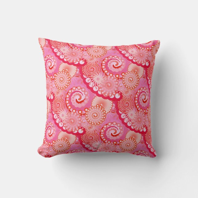 Fractal swirl pattern, pink, fuchsia throw pillow (Front)