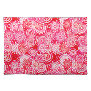Fractal swirl pattern, red and hot pink cloth placemat