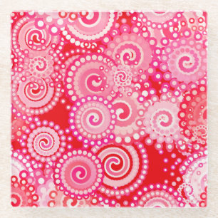 Fractal swirl pattern, red and hot pink glass coaster