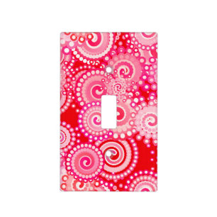 Fractal swirl pattern, red and hot pink light switch cover