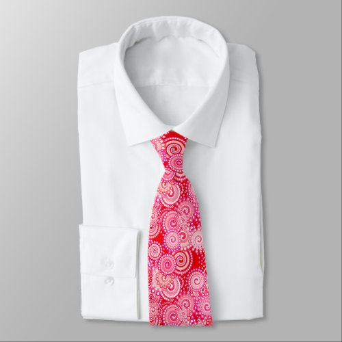 Fractal swirl pattern red and hot pink neck tie