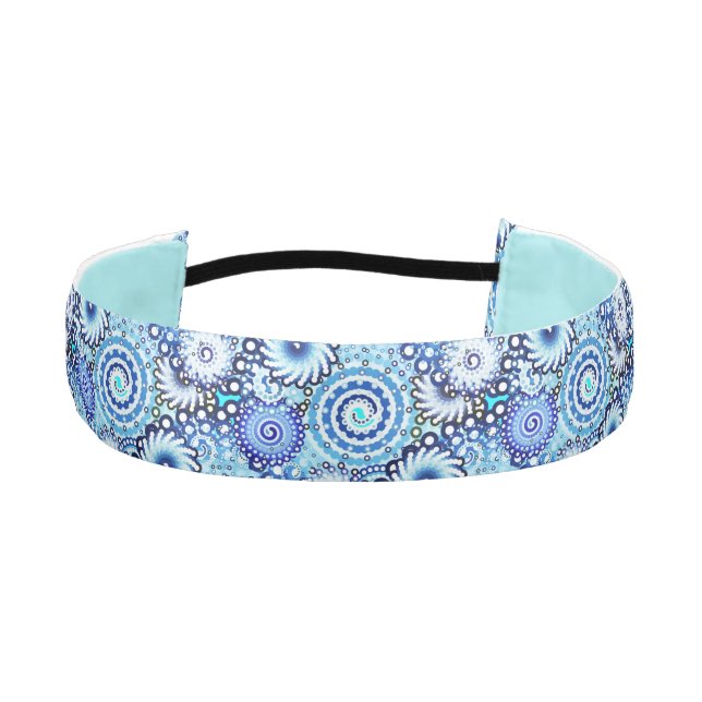 Fractal swirl pattern, shades of blue athletic headband (Front)