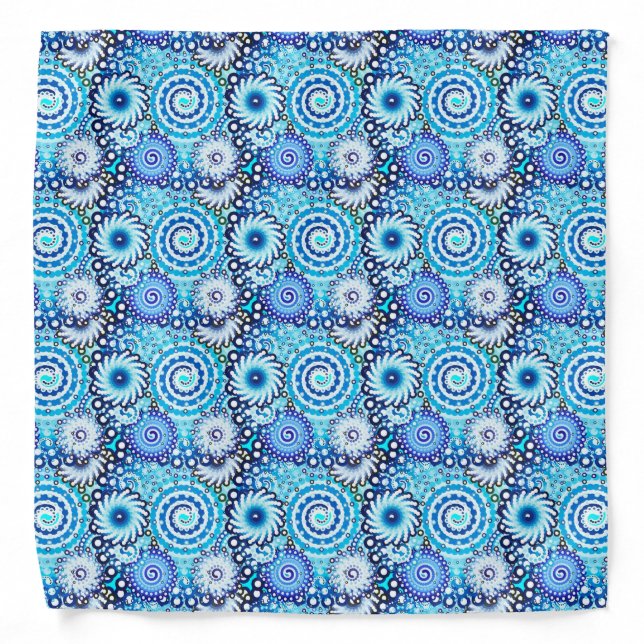 Fractal swirl pattern, shades of blue bandana (Front)