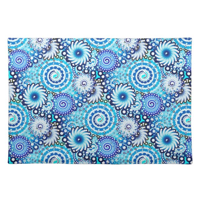 Fractal swirl pattern, shades of blue placemat (Front)