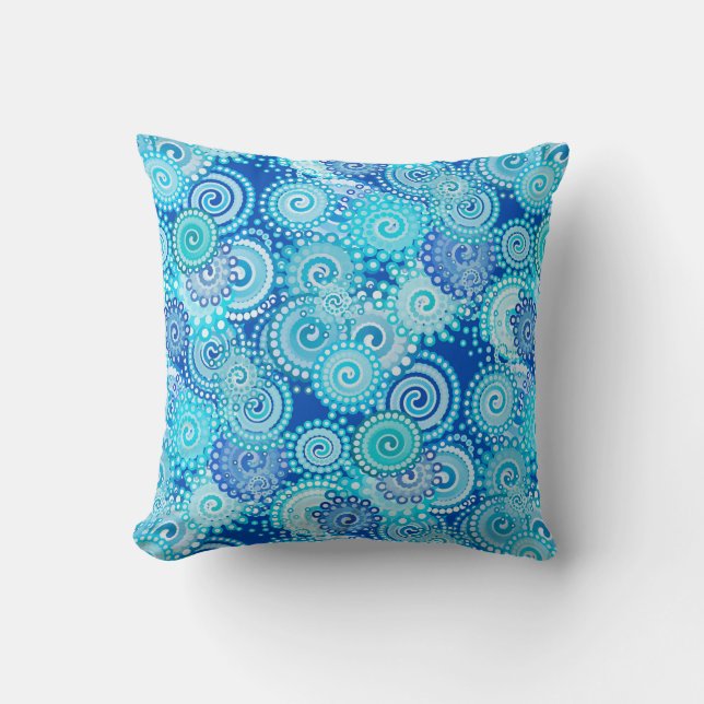 Fractal swirl pattern, shades of blue throw pillow (Front)