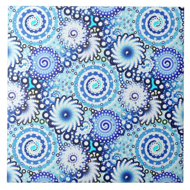 Fractal swirl pattern, shades of blue tile (Front)