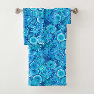 Fractal Swirl Pattern, Shades of Cobalt Blue Bath Towel Set