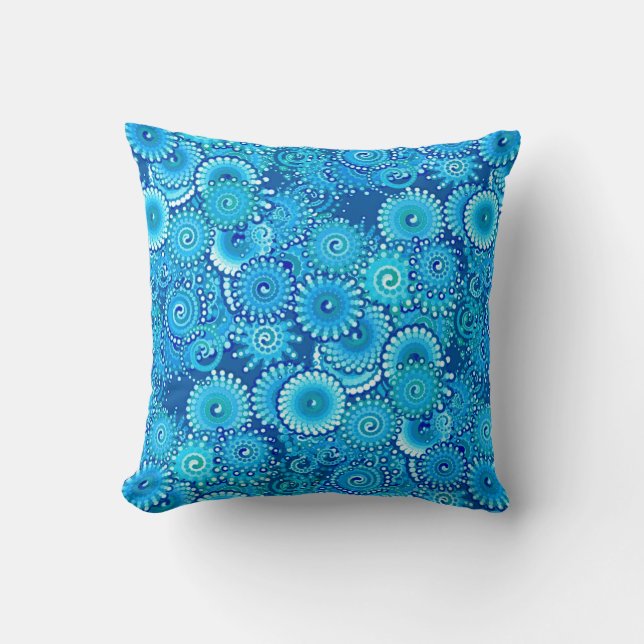 Fractal Swirl Pattern, Shades of Cobalt  Blue Throw Pillow (Front)