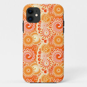 Fractal swirl pattern, shades of coral orange iPhone 11 case