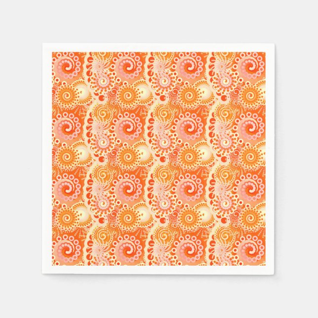 Fractal swirl pattern, shades of coral orange napkins (Front)