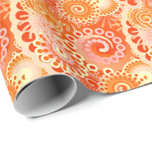 Fractal swirl pattern, shades of coral orange wrapping paper