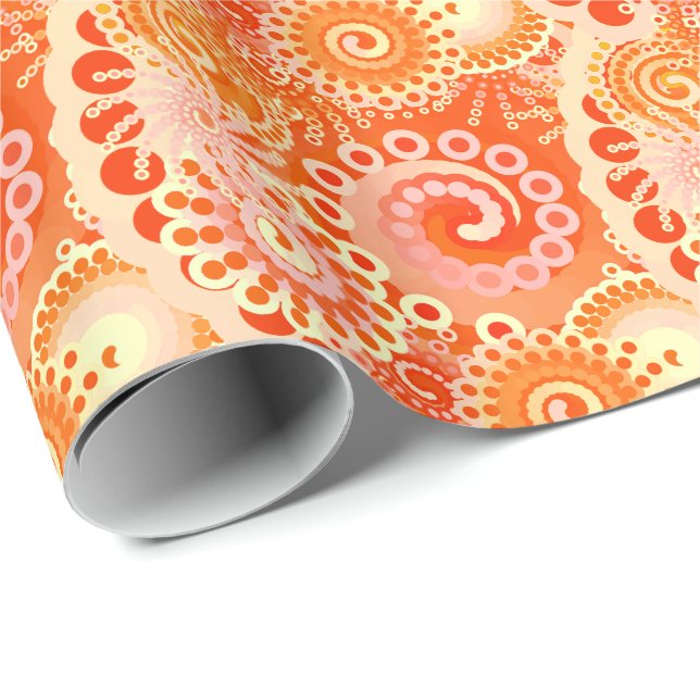 Fractal swirl pattern, shades of coral orange wrapping paper (Roll Corner)