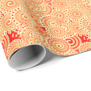 Fractal swirl pattern, shades of coral orange wrapping paper