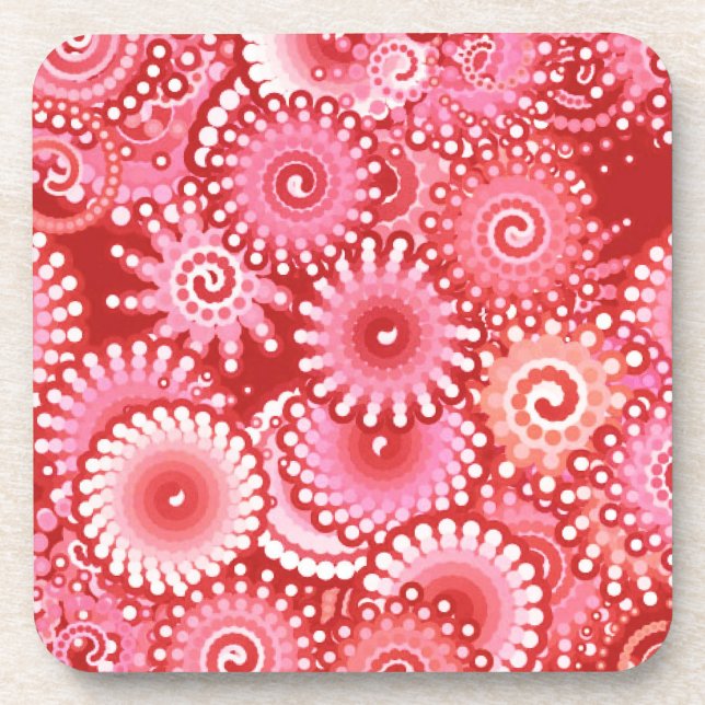 Fractal swirl pattern, shades of deep red beverage coaster (Front)
