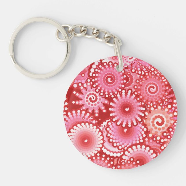 Fractal swirl pattern, shades of deep red keychain (Front)