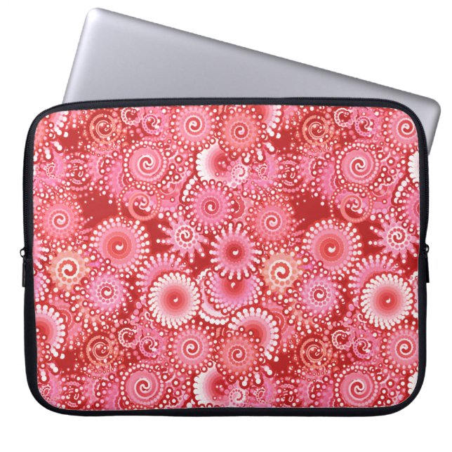 Fractal swirl pattern, shades of deep red laptop sleeve (Front)