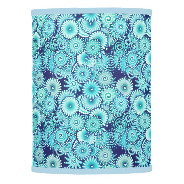 Fractal swirl pattern, shades of denim blue lamp shade (Front)