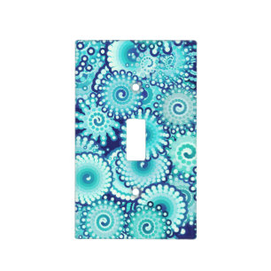 Fractal swirl pattern, shades of denim blue light switch cover