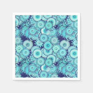 Fractal swirl pattern, shades of denim blue napkins