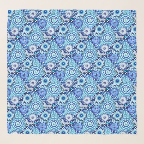 Fractal swirl pattern shades of denim blue scarf