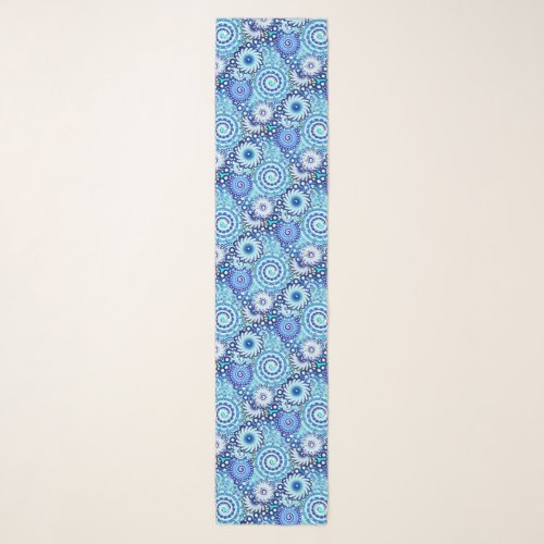 Fractal swirl pattern shades of denim blue scarf