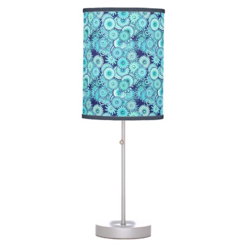 Fractal swirl pattern shades of denim blue table lamp
