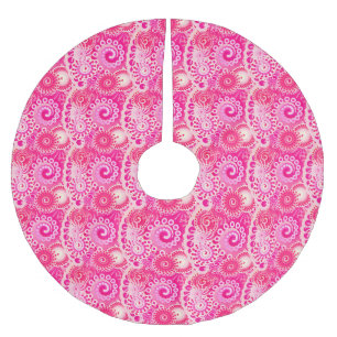 Fractal swirl pattern, shades of fuchsia pink brushed polyester tree skirt