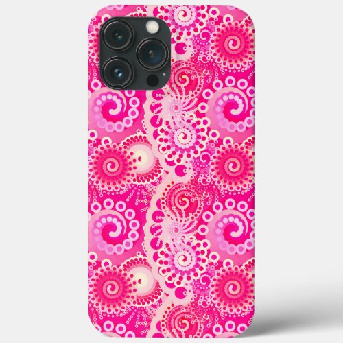 Fractal swirl pattern shades of fuchsia pink iPhone 13 pro max case