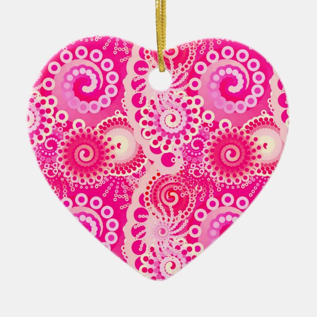 Fractal swirl pattern, shades of fuchsia pink ceramic ornament (Front)