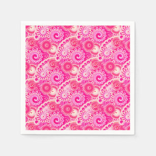 Fractal swirl pattern, shades of fuchsia pink paper napkins