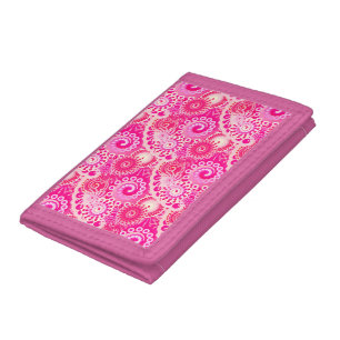 Fractal swirl pattern, shades of fuchsia pink tri-fold wallet
