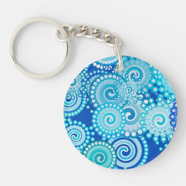 Fractal swirl pattern, shades of ocean blue keychain (Front)