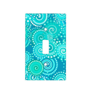 Fractal swirl pattern, shades of ocean blue light switch cover