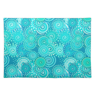 Fractal swirl pattern, shades of ocean blue placemat