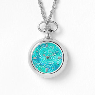 Fractal swirl pattern, shades of ocean blue watch