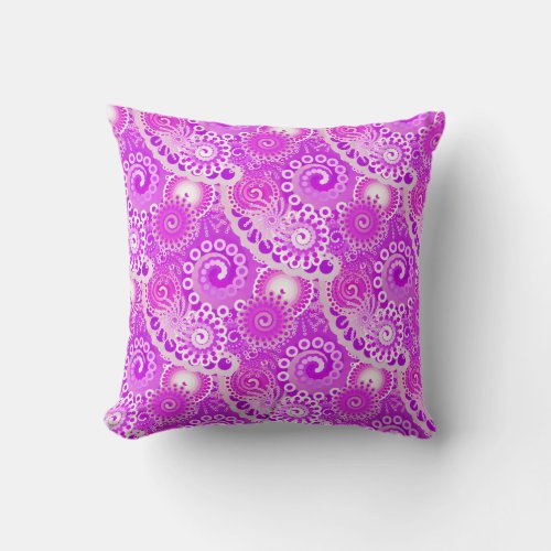 Fractal swirl pattern shades of orchid throw pillow