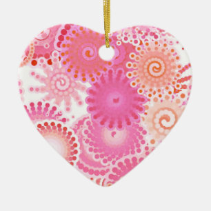 Fractal swirl pattern, shades of pink and coral ceramic ornament
