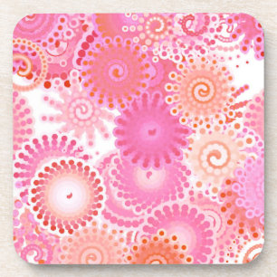Fractal swirl pattern, shades of pink and coral drink coaster