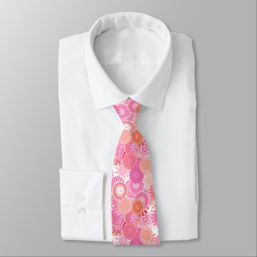 Fractal swirl pattern shades of pink and coral neck tie