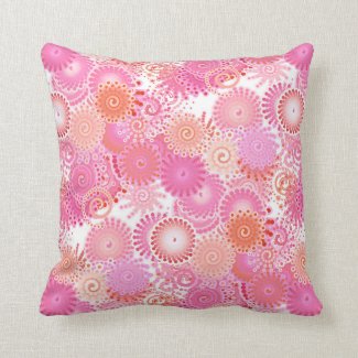 Fractal swirl pattern, shades of pink and coral throw pillow